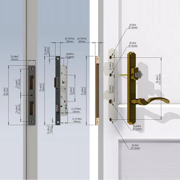 House Guard Hinged Patio Door Handle System (Brass) - Picture 7 of 12